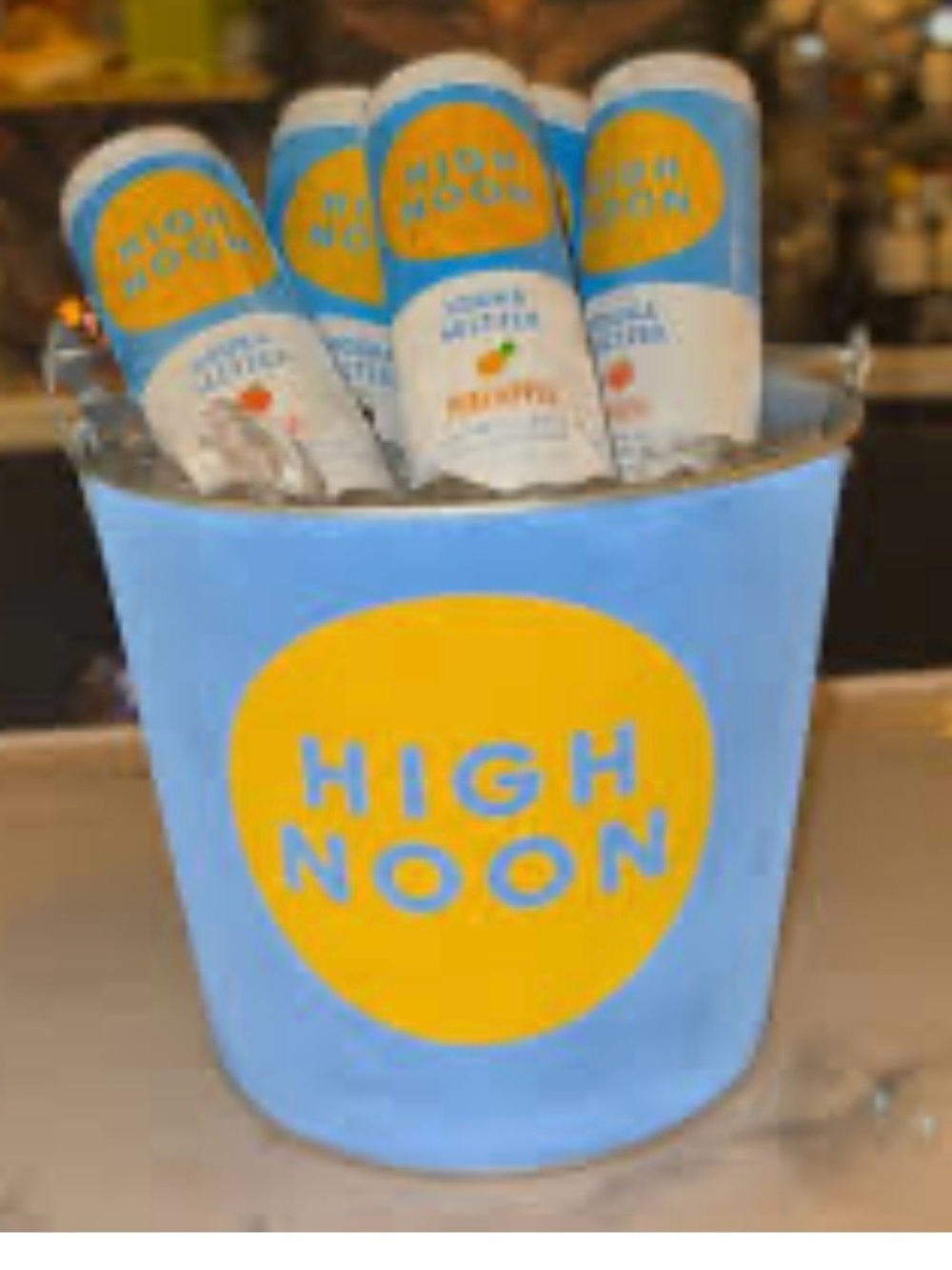 High Noon Plastic Blue Ice Bucket with Yellow Logo